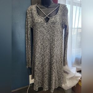Alya Heathered Gray Long-Sleeve Knit Dress with Crisscross Back